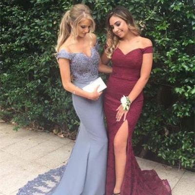 Bridesmaid Dresses,prom Dresses,Bridesmaid Dresses Long,prom Dresses 2017,Mermaid Off-The-Shoulder Sweetheart Sweep Train Bridesmaid Dress With Lace
