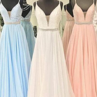 Gorgeous Straps Light Sky Blue Long Prom Dress, A Line Prom Dress, Sexy Prom Party Gowns, Pink Evening Dress Prom Gowns, Formal Women Dress