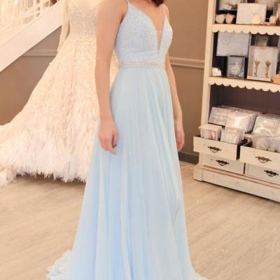 Gorgeous Straps Light Sky Blue Long Prom Dress, A Line Prom Dress, Sexy Prom Party Gowns, Pink Evening Dress Prom Gowns, Formal Women Dress