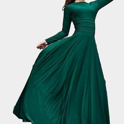 Dark Green Evening Dresses,2017 New Women's Stylish Evening Prom Dress, Green Prom Dresses,Robe De Soiree,Long Sleeves Evening Dresses, A Line Prom Dresses, Dark Green Prom Dresses