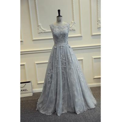 Real Photos Grey Long Prom Dresses 2016 Floor Length Tulle With Lace Vestido De Formatura Longo Party Dresses Elegant A Line Bridesmaid Dresses