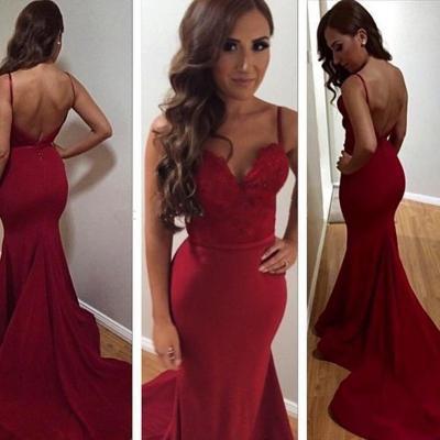Red Sexy Mermaid Spaghetti Strap Evening Dresses Lace Open Back 2016 Party Gowns Prom Dresses