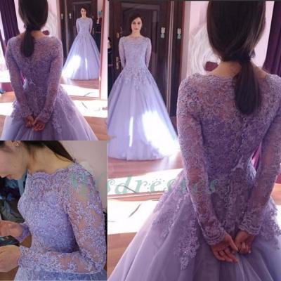 Prom Dresses, Long Sleeves Prom Gowns, Long Prom Dresses, Red Prom Dress, Pageant Dress, Lace Prom Dresses, Evening Dress, 2017 Prom Dresses,2017 Prom Dresses, Long Homecoming Dress, Light Purple Prom Dress