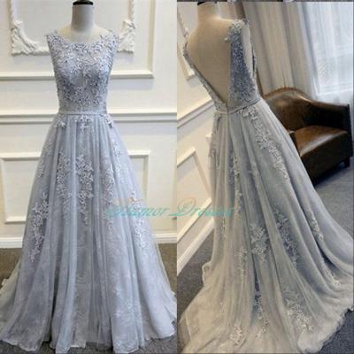 2017 Grey Long Prom Dresses Floor Length Tulle With Lace Bridesmaid Dresses Formal Party Dresses Elegant A Line Vestido De Festa ballkleider 