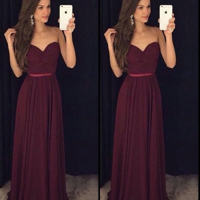 Gorgeous Wine Red Chiffon Prom Dress Burgundy Prom Dresses, Prom Dresses 2017 Off Shoulders Backless Evening Gowns Sweetheart Elegant Cap Sleeves Arabic Reception Gown
