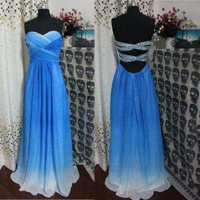 Backless Bridesmaid Gown,Blue Prom Dress,Chiffon Prom Gown,Ombre Bridesmaid Dress,Cheap Evening Dresses,Royal Blue Bridesmaid Dresses,Sweetheart Bridesmaid Gown For Weddings