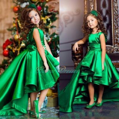 Emerald Green Girls Pageant Dresses High Low Princess Flower Girls Dresses For Weddings Lovely Kids 2017 Communion Dresses