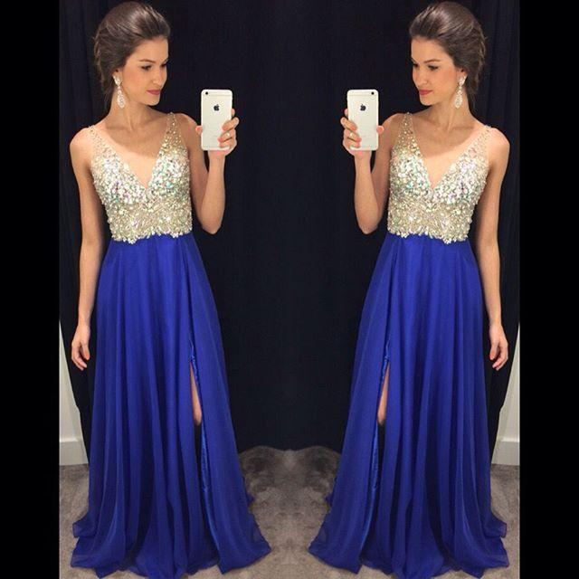 silver and royal blue prom dresses