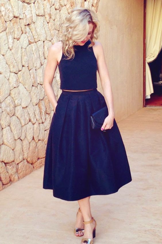 navy blue two piece homecoming dress