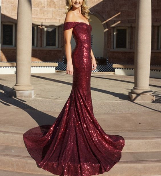 maroon sequin prom dress