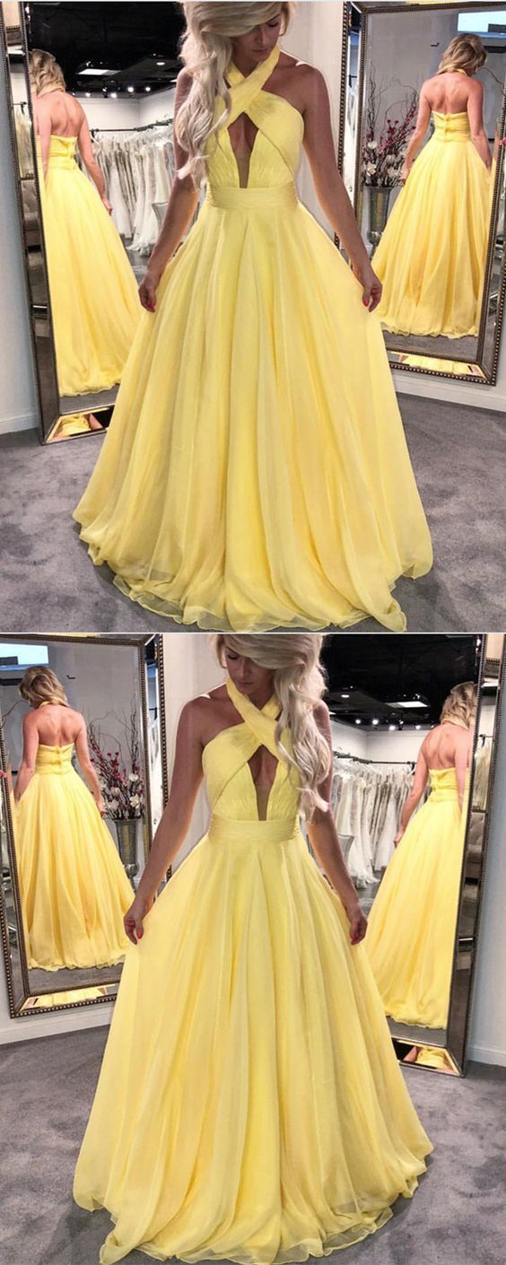 yellow elegant prom dresses