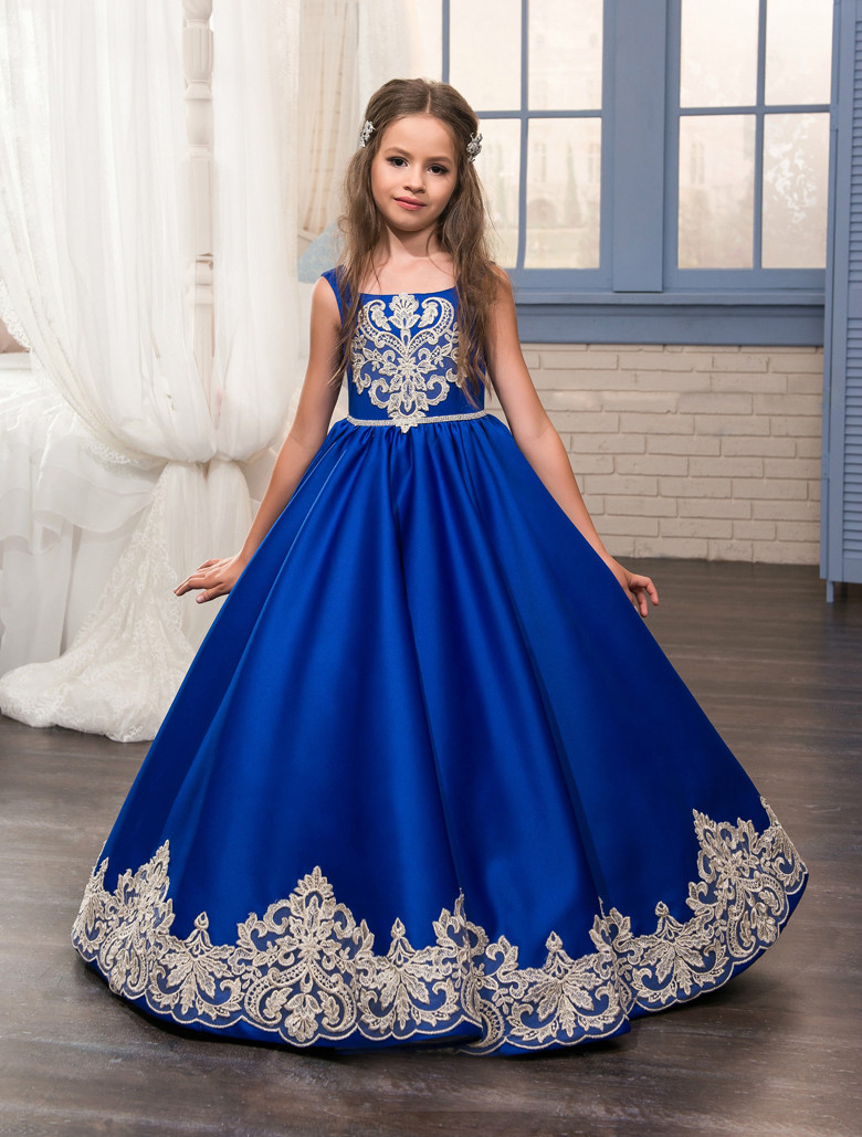 blue and purple flower girl dresses