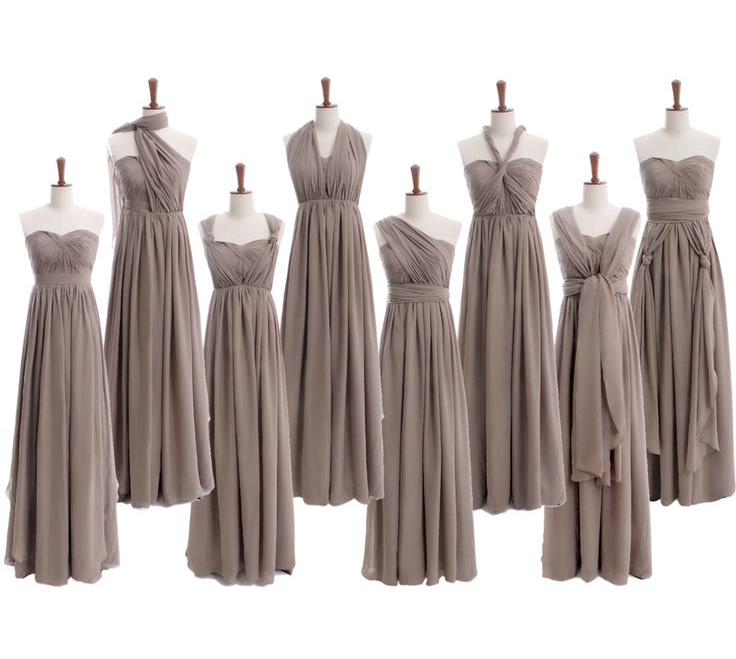 long gray chiffon bridesmaid dresses