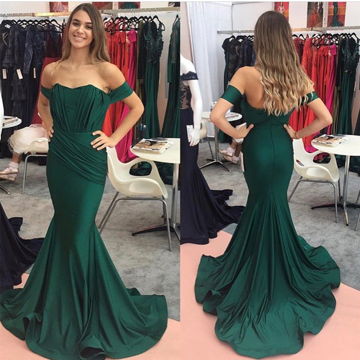 mermaid emerald green prom dress
