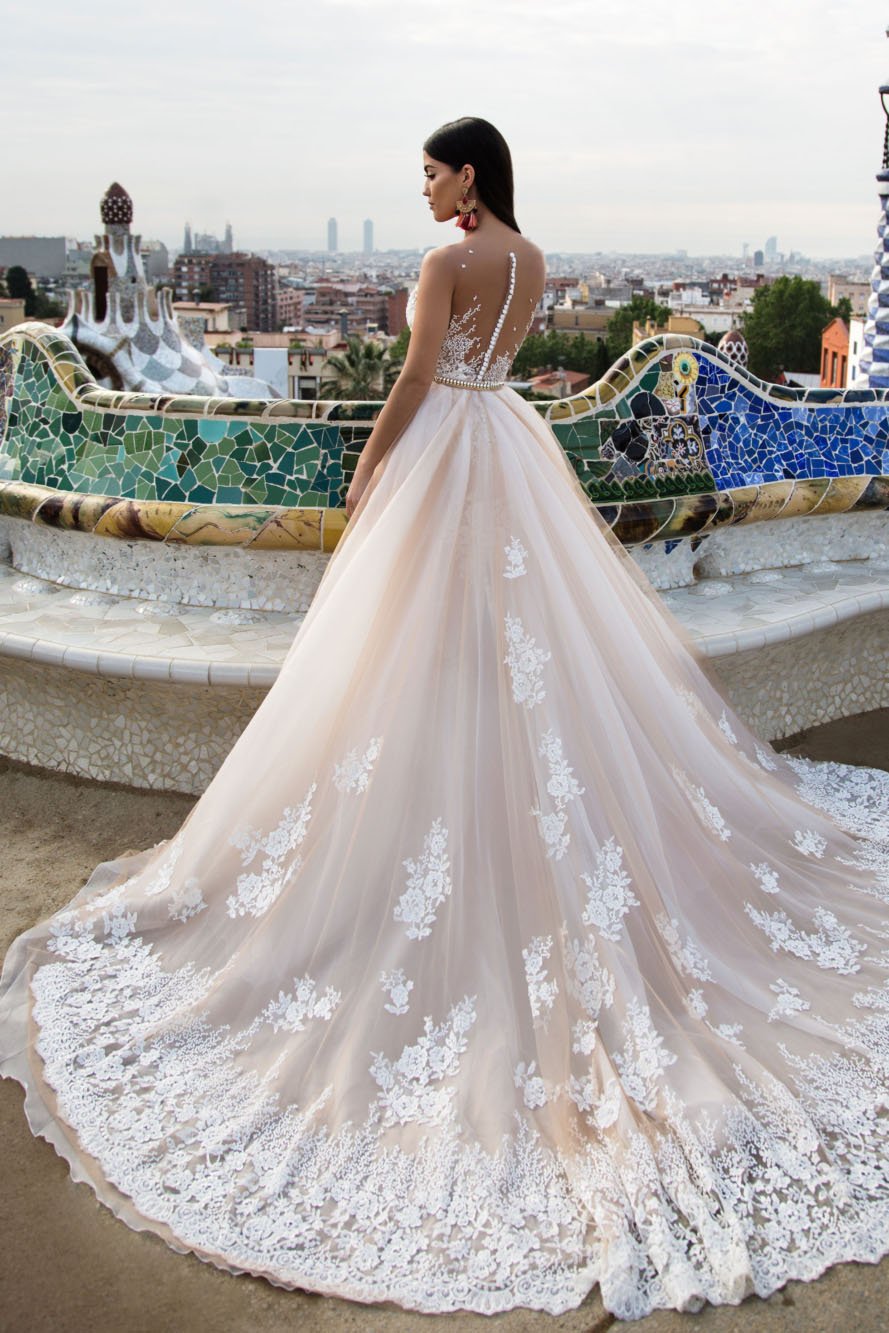 white and champagne wedding dress