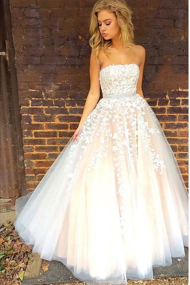 Wedding Dresses White Bride Dress Gorgeous Strapless Sleeveless Wedding Dresses White Bride Dress Gorgeous Strapless Sleeveless Tulle Ball Gown Long