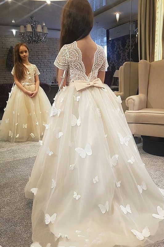 long white flower girl dress