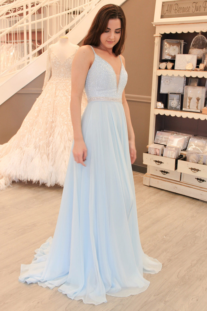 light blue long formal dress