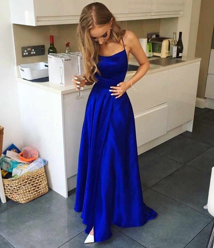 royal blue satin prom dress