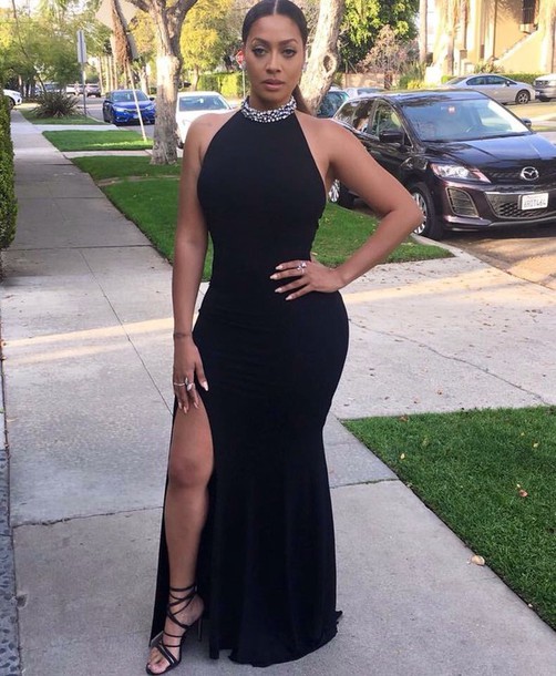 black bodycon prom dress