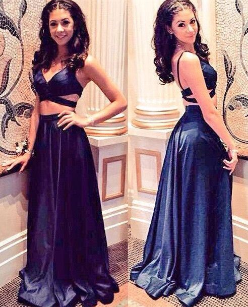 2 piece satin prom dress