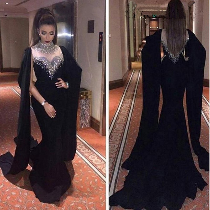 long black fitted prom dress