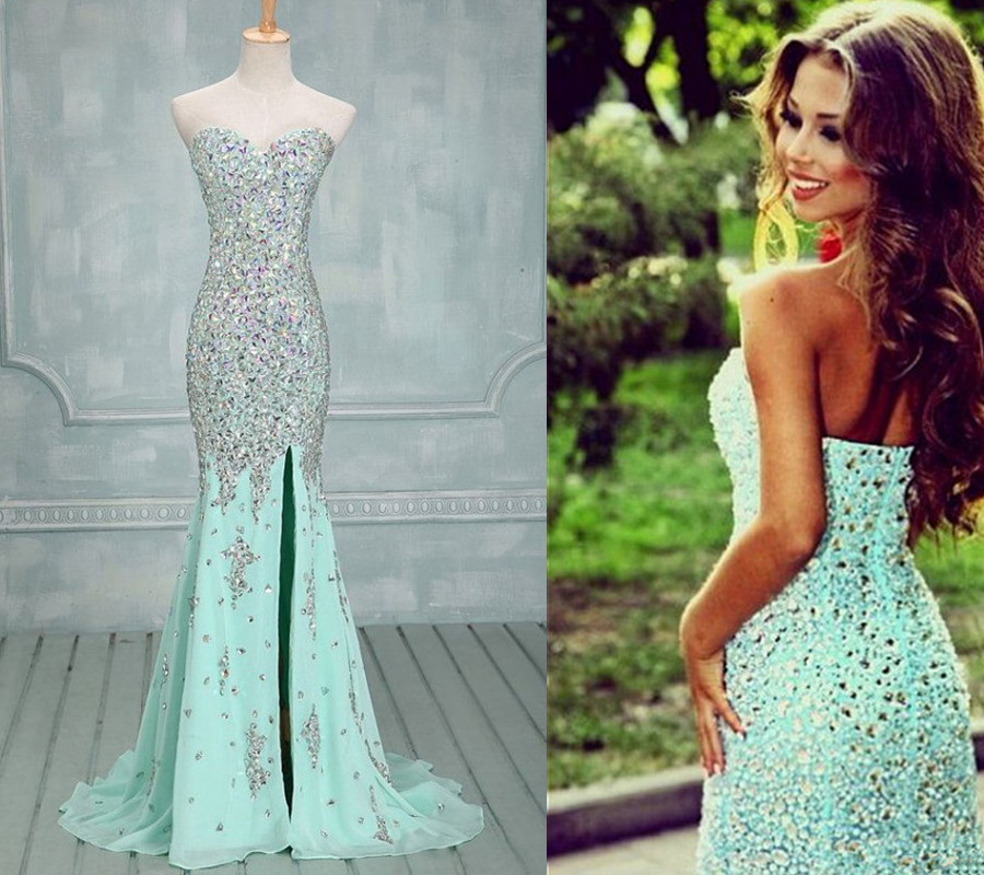 teal and silver prom dresses