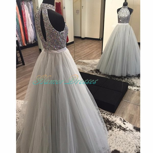 silver gray ball gown
