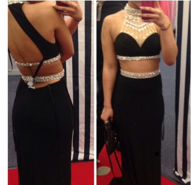 black and gold 2 piece dress