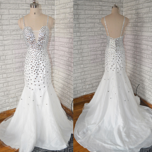 glitter white prom dress