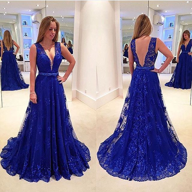 deep blue prom dress