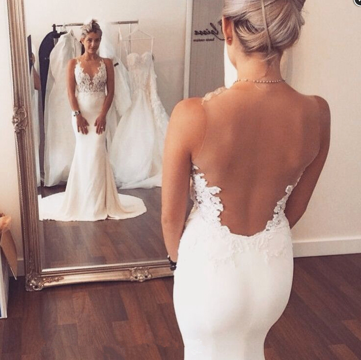 Awesome Open Back Mermaid Beach Wedding Dresses