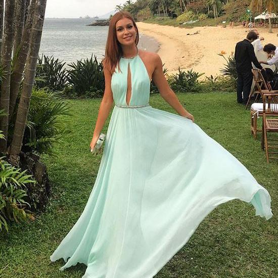 2018 Elegant Backless Mint Green Long Prom Dress Party Dress