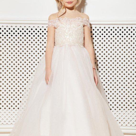 Blush Pink Flower Girl Dress Tulle Off the Shoulder Girls Prom Dance Dresses Girls Birthday Christmas Party Dress Toddler Girl Special Occasion Dress 