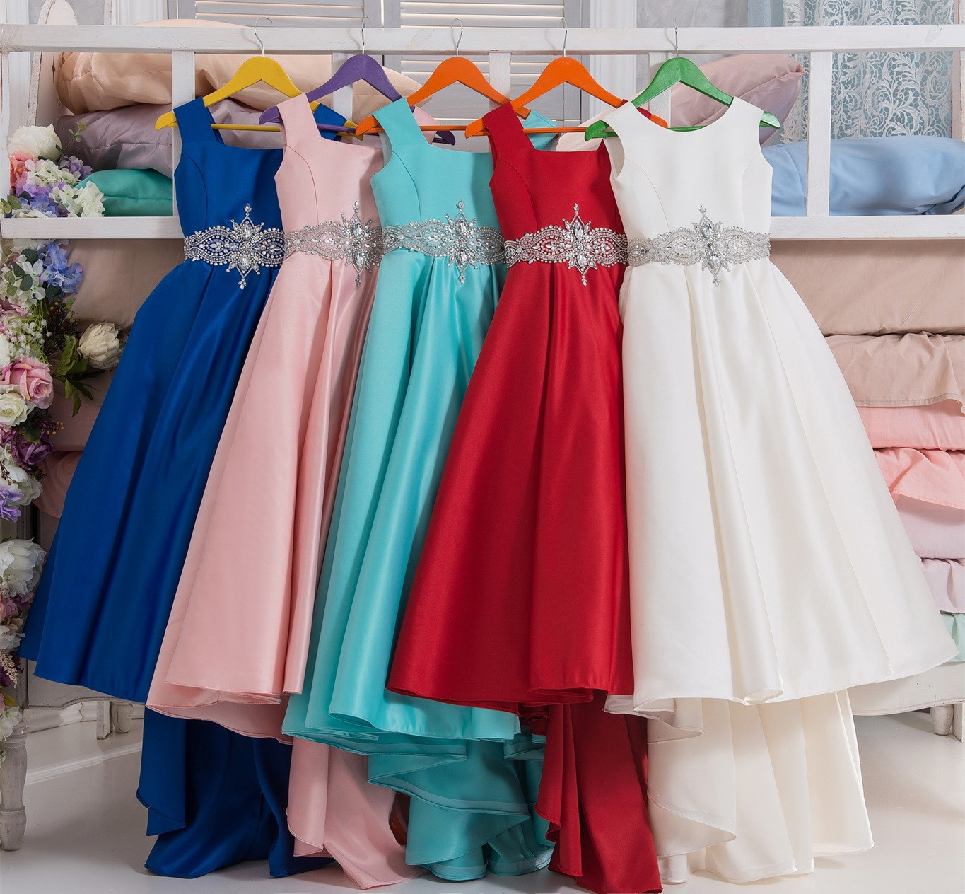 Flower Girl Dress, 2018 Pretty Red Royal Blue Pageant Dresses Ball Gown Flower Girl Dresses Bow