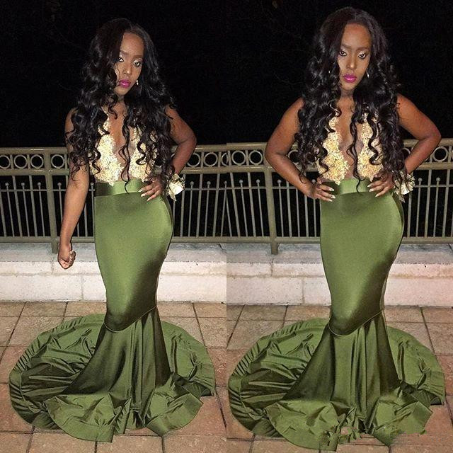 olive green mermaid prom dresses